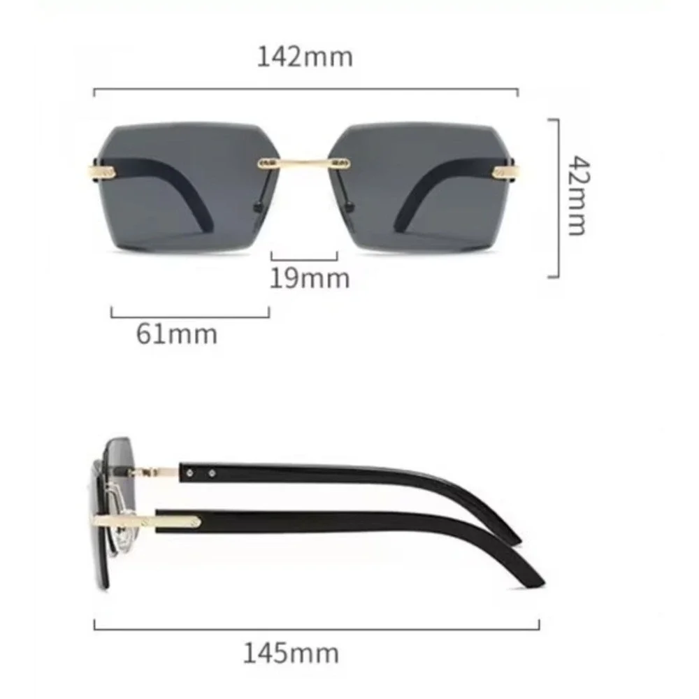 Women Rimless Sunglasses Brown Gradient Lens Gold Accents Wood Arm Sophisticated